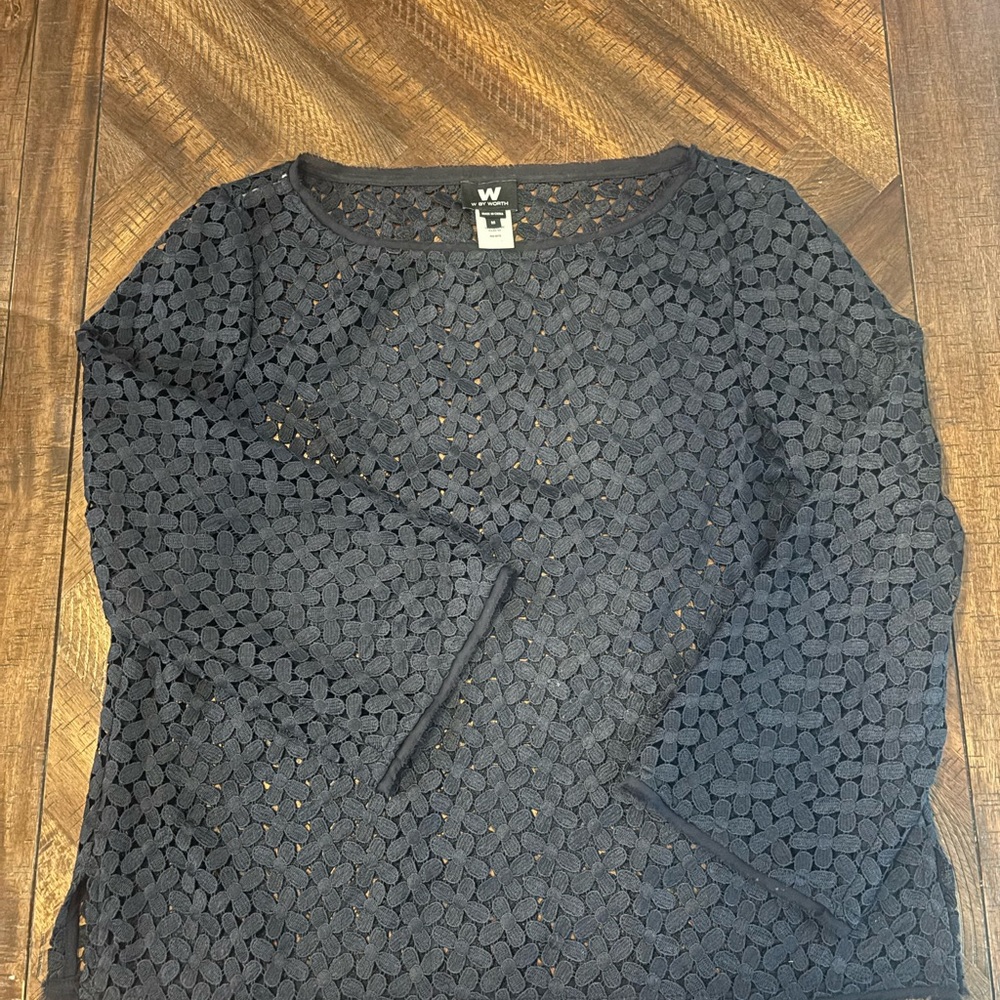 W by Worth Navy Blue Graphic Blouse, M